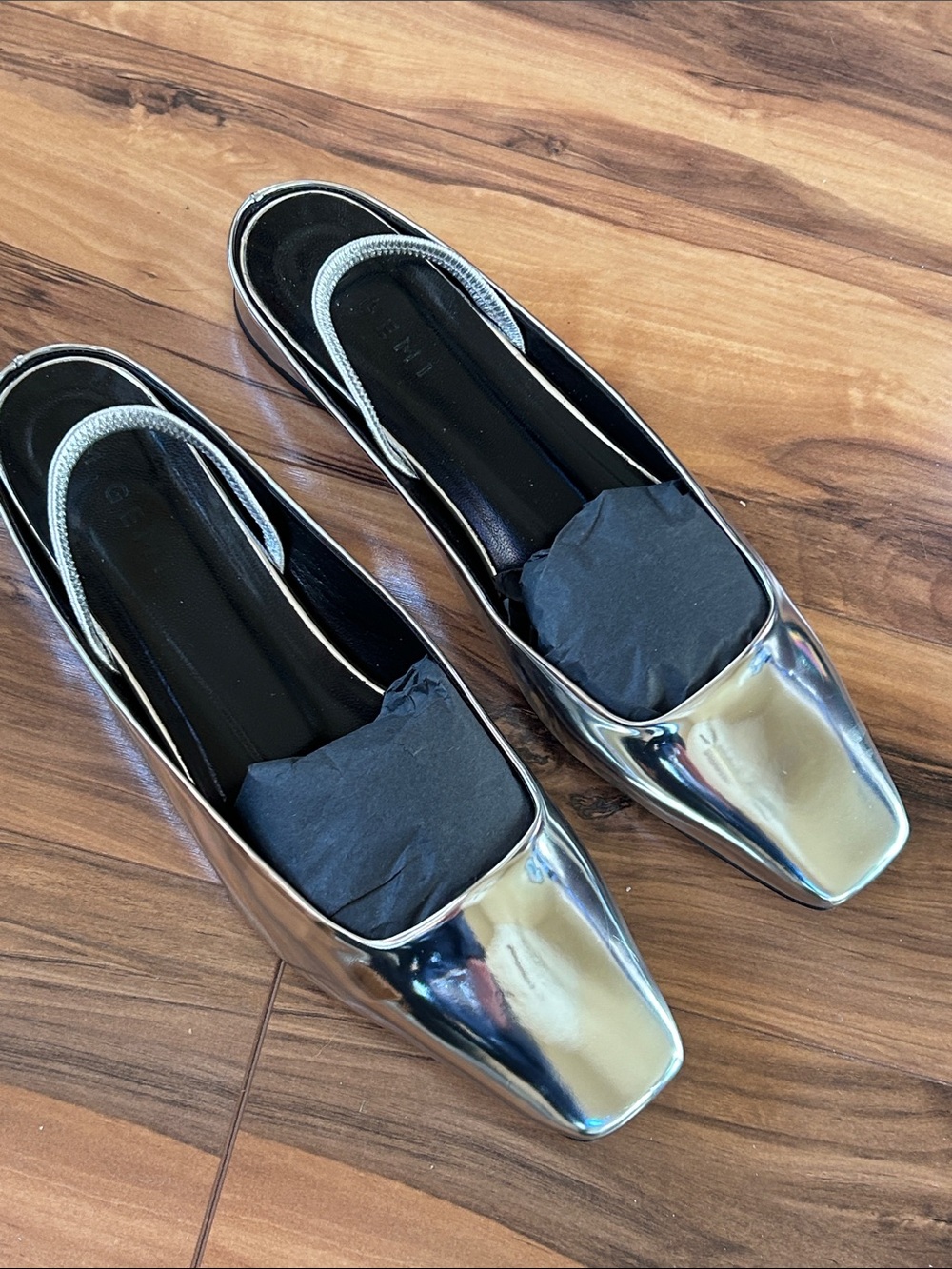 M. Gemi Italian Metallic Silver Slingback Slip Ons Square Toe - Picture 3 of 8